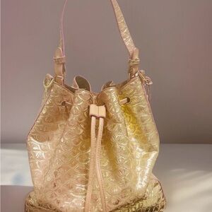 Brahmin Pink Melbourne Croc Leather Bucket Bag